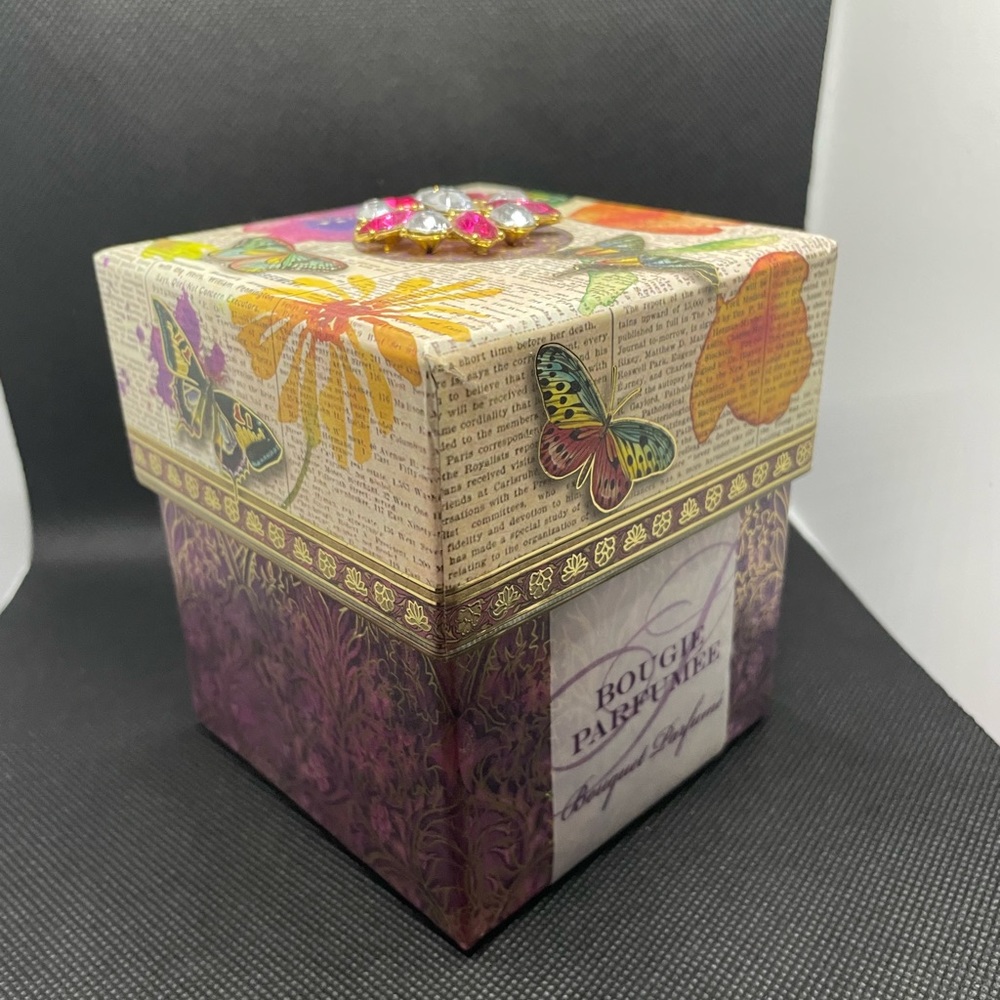 Decorative Box for “Bougie Parfumee” candle - box only - floral butterfly jewel
